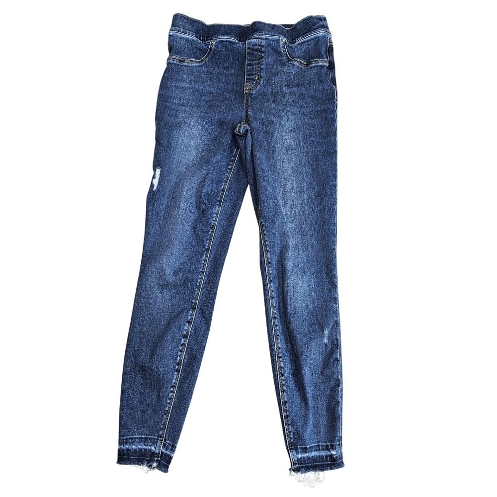 Spanx Jegging Jeans Womens Medium Blue Wash High Rise Distressed Shaping Stretch